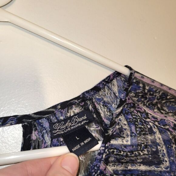 Lucky Brand Black Blue Sheer Top Large - Picture 4 of 11